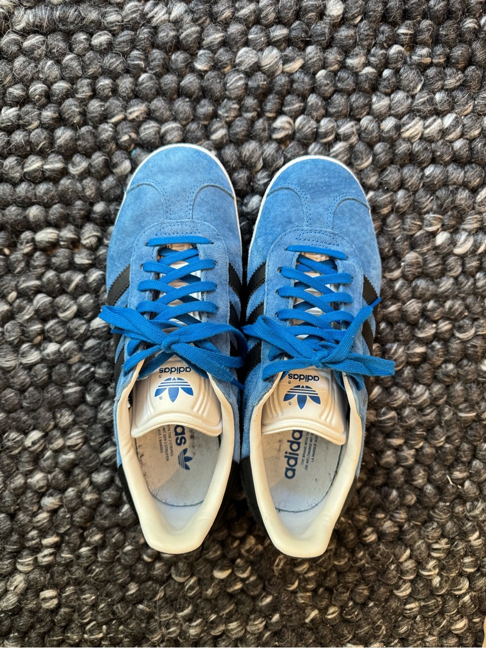 adidas blue and black gazelles